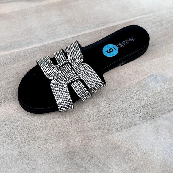 Olivia Miller Shoes - Olivia Miller Womens Size 6 Slides Saltspring Rhinestone Black Sandal Shoe New
